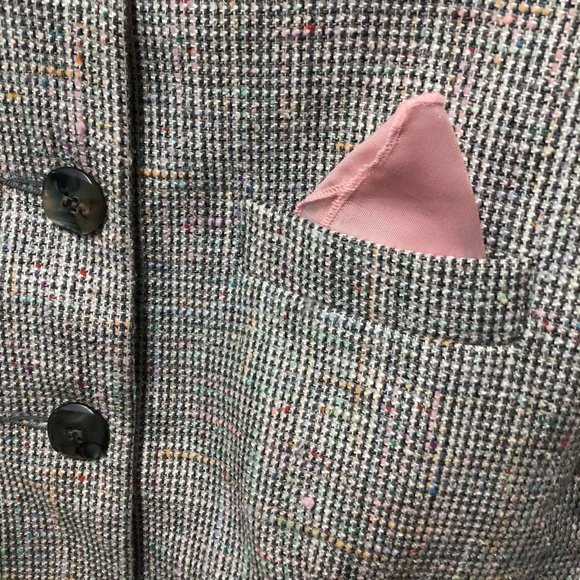 Vintage Grey/Black Tweed Jacket/Skirt Suit with pastel color flecks - Picture 10 of 11